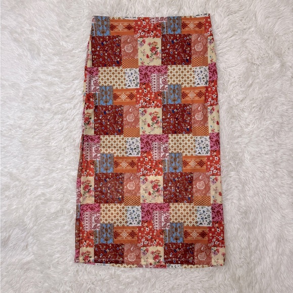 Patchwork Midi Skirt Fall Midi Skirt Colorful Midi Skirt - Picture 2 of 4